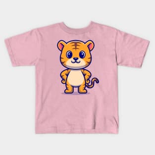 Cute Tiger Standing Cartoon Kids T-Shirt